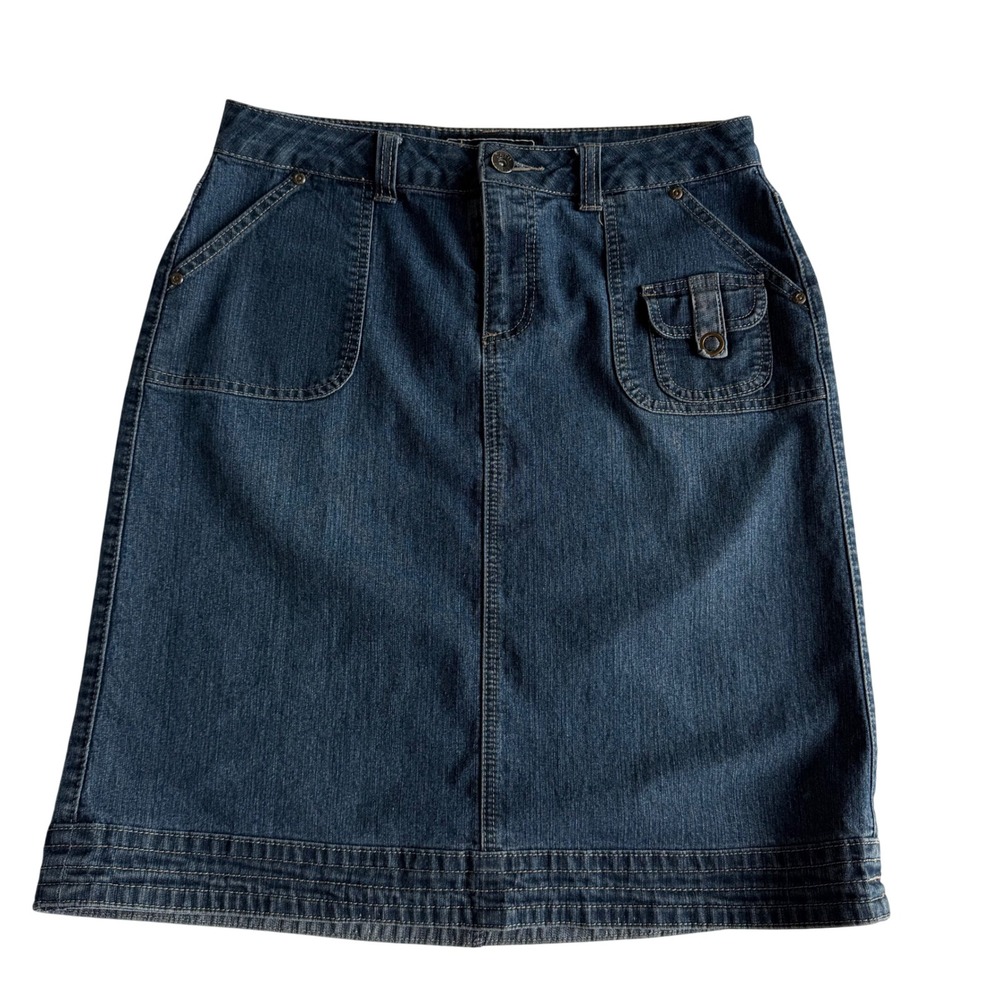 Cato Denim Skirt Womens 8 Blue Jean A-Line Stretch Cotton Casual Mid Length